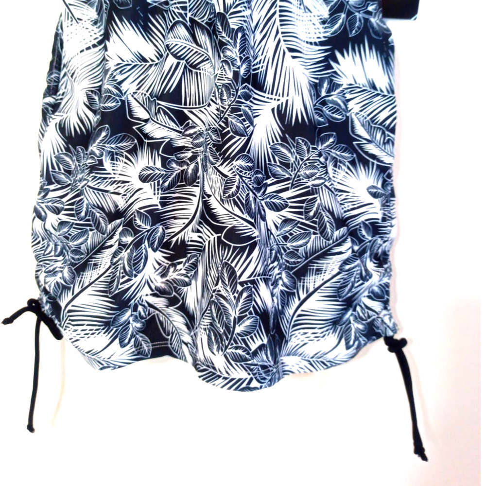 NWT Ocean Lily Women Size S Black White Tropical Cross Strap Long Tankini Padded - Picture 3 of 5